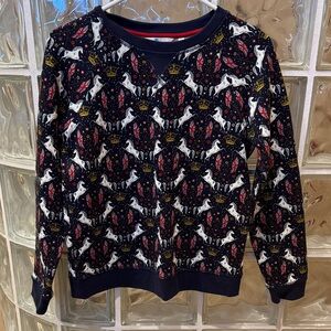 Boden Navy Sweatshirt with Unicorn & Union Jack Design